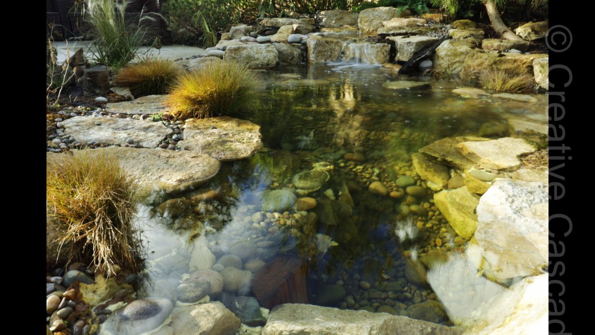 Feb 2021 - pond in limestone with waterfalls to far end  - Landscaping and Water Features -  Creative Cascades