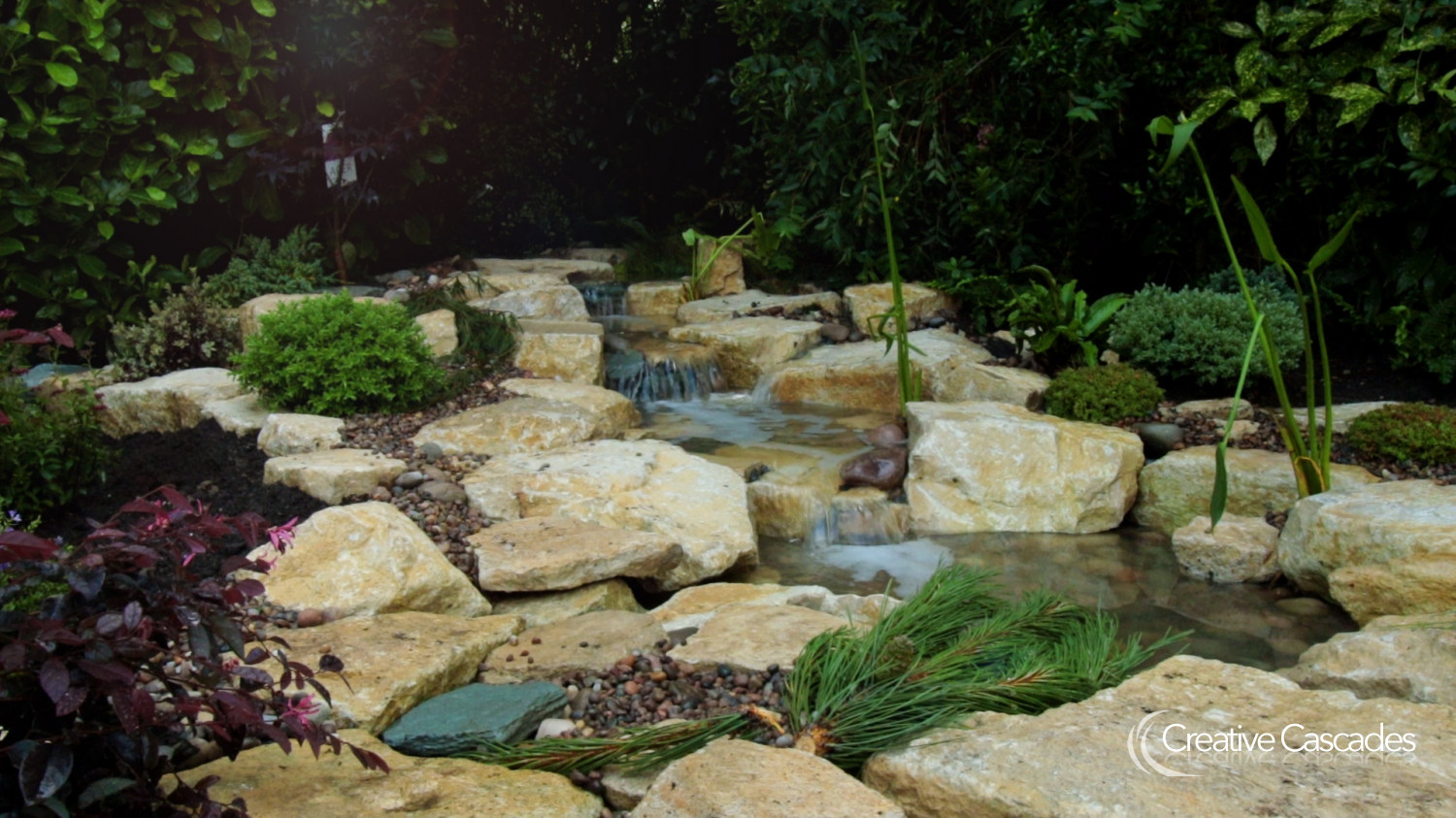 New waterfall - August 2021 in limestone  - Landscaping and Water Features -  Creative Cascades