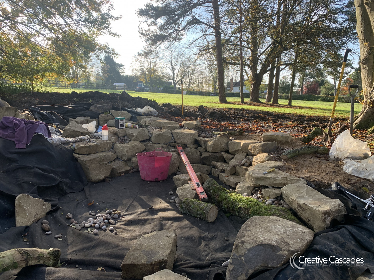 Constructing a stream Nov' 2021  - Landscaping and Water Features -  Creative Cascades