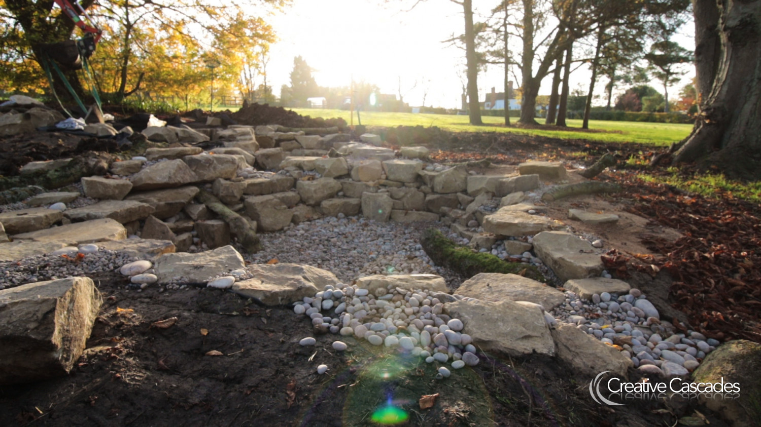 Building a stream before filling with water  - Landscaping and Water Features -  Creative Cascades